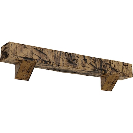 Hand Hewn Faux Wood Fireplace ManteL W/Breckinridge Corbels, NaturaL Golden Oak, 4H X 4D X 36W